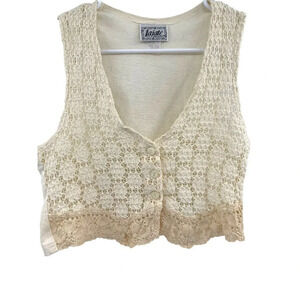 Vintage Lajate Women's Crochet Y2K Cropped Vest Size Small Made in USA